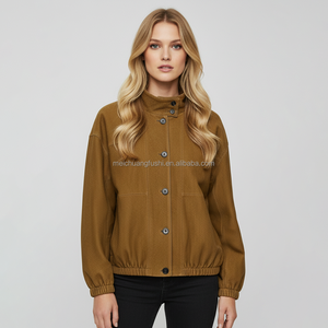 Giacca <span class=keywords><strong>Bomber</strong></span> in Pelle con Collo Alto Personalizzata per Donne - Product Image 1