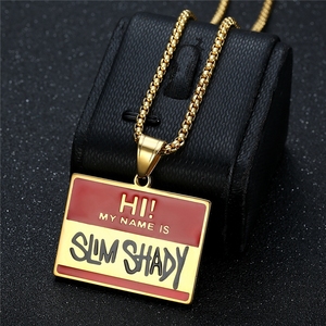 สร้อยคอจี้แฟชั่นสแตนเลสสตีลฮิปฮอป Hi My Name Is <span class=keywords><strong>Slim</strong></span> <span class=keywords><strong>Shady</strong></span> ชุบทอง 18K สำหรับผู้ชายและผู้หญิง ขายส่ง - Product Image 2