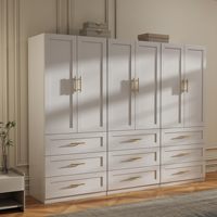 Armoire moderne en bois blanc avec 9 tiroirs et portes hautes 75" H x 95" L, armoire de rangement écologique pour chambre à coucher