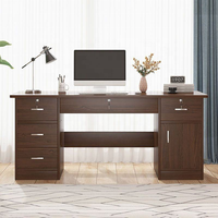 Bureau en bois de noyer foncé avec tiroirs verrouillables et armoire de rangement, poste de travail informatique pour bureau à domicile et usage commercial