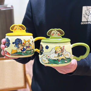 แก้วเซรามิก Zuo Mu พร้อมฝาและหูจับ ลายเพ้นท์มือ ทนความร้อน เหมาะสำหรับเป็นของขวัญ ฤดูหนาว 2025 - Product Image 2