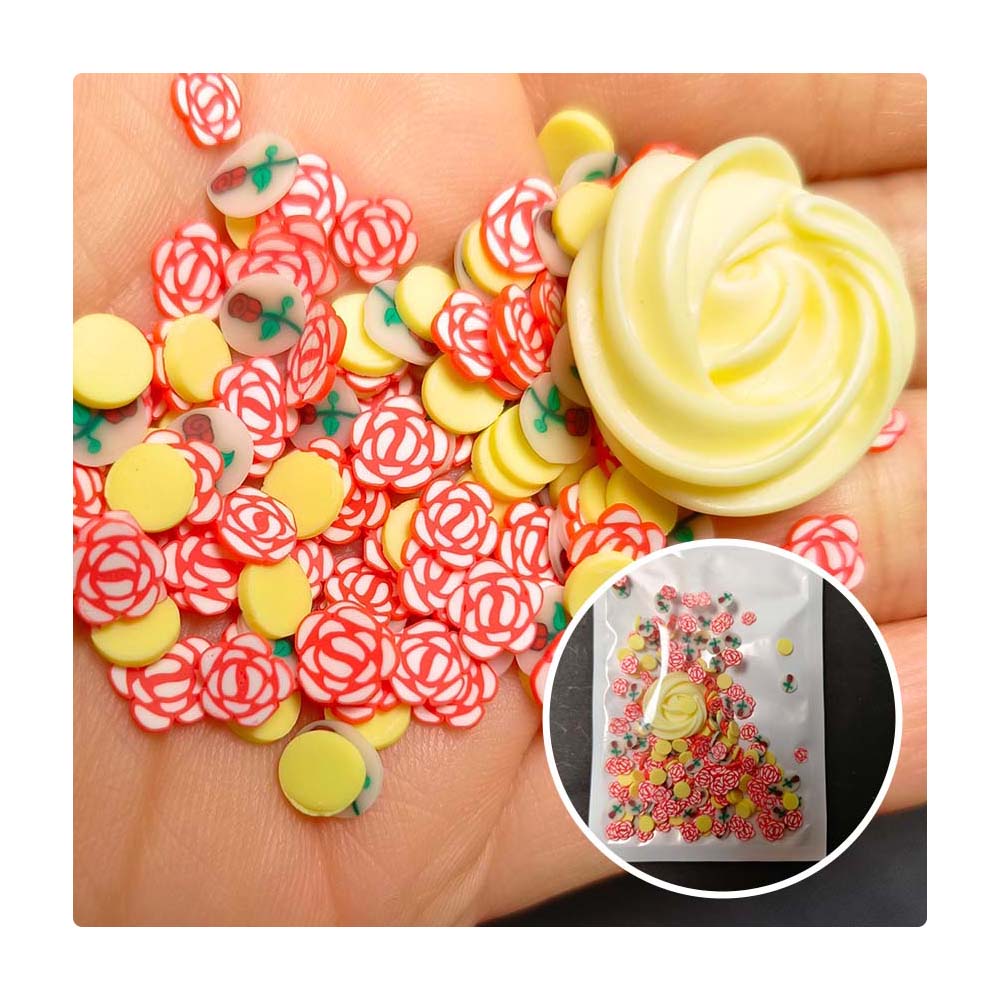 Customized Mixed Handmade Polymer Sprinkle for Craft Making Yellow Flower Charm Red Rose Soft Clay Slices