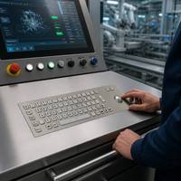 Teclado Industrial Integrado Resistente PC-800TB de Acero Inoxidable con Trackball, a Prueba de Polvo y Agua para Entornos Industriales y Médicos Difíciles