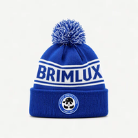 Bonnet tricoté personnalisé avec pompon bleu, logo brodé, bonnet d'hiver tricoté, bonnet de sport, bonnet d'extérieur