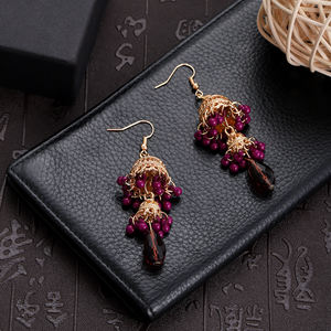 女式复古波西米亚金耳环雕刻铃铛串珠流苏长民族部落印第安饰品时尚悬挂 - Product Image 5