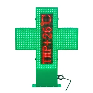 Customized wholesale medicine store LED outdoor cross light box double-sided editable display time and temperature