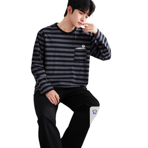 2025 nouveau Qiaoling'Er coton hommes décontracté maison vêtements Simple confortable à manches longues pantalon costume avant tricoté tissu blanc - Product Image 5