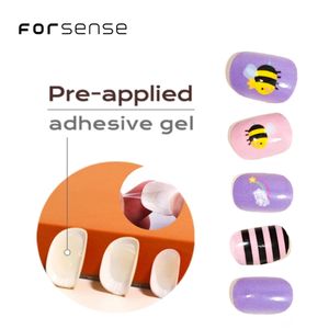Vente en gros de pointes d'ongles courtes Honey Girl Faux ongles à presser mignons de couleurs roses pour enfants <span class=keywords><strong>pastel</strong></span> petite taille violet faux ongles - Product Image 3