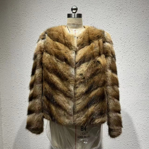 Cappotto Corto di Lusso in Pelliccia di Muskrat per Donne, Giacca in Vera Pelliccia di Zibellino con Cuciture Visibili, Collo a O, Colore Naturale, Caldo Abbigliamento Invernale - Product Image 1