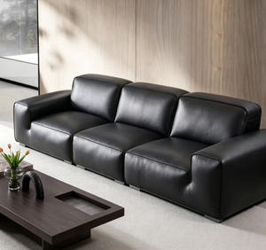 Sofá Seccional Modular de 3 Plazas en Cuero Genuino Negro Moderno con Otomana Separada para Sala de Estar - Product Image 1