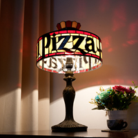 Abat-jour en forme de pizza fait main Blivuself, base en métal, pour la décoration de chambre à coucher, restaurant, lampe de table Tiffany en verre teinté, veilleuse