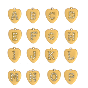 Colgante con Inicial de Corazón Pavé |   Colgante de Letra del Alfabeto en Acero Inoxidable Chapado en Oro PVD de 18K para la Creación de Joyas |   Resistente al agua y duradero - Product Image 2