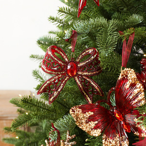LINGKAI <b>Red</b> Gold <b>Glitter</b> Christmas Hanging Ornament Set Acrylic Xmas Tree Pendant Candy Bell Wreath for Holiday Decor - Product Image 6