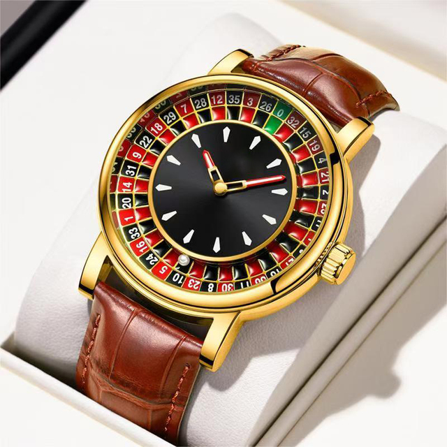 Hot Selling Oronigio Uomo Men's Luxury Quartz Movement Watch Luminous Roulette Casino Design Leather Band Box Fashionable Charm