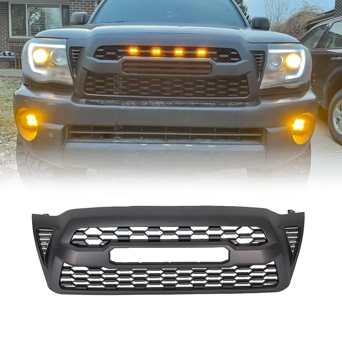 Offroad Part Front Grille Car Grills Grill With LED Lights Fit For 2005-2011 Toyota Tacoma Matte Black ABS