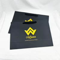 Maßgefertigte Luxus Schwarze Kartonpapiertüte mit Goldfolien-Logo für Einkauf Geschenk Kleidung Bekleidung Verpackungstasche mit Griff
