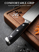 Couteau Santoku de 7 pouces en acier inoxydable allemand à haute teneur en carbone, couteau de cuisine japonais à bord creux, manche ergonomique en Pakkawood