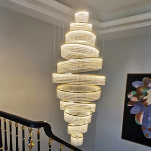 Candelabro de anillo LED de cristal de lujo moderno, luz colgante de decoración interior para vestíbulos de hotel, escaleras, villas y espacios privados - Product Image 1