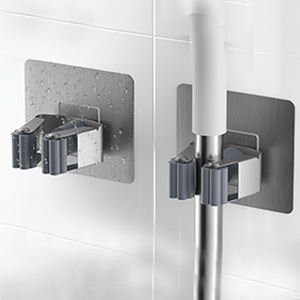 Clips de soporte de fregona y escoba de plástico azul ovalado y redondo, fregonas españolas montadas en la pared de acero inoxidable para uso en la cocina, almacenamiento de herramientas - Product Image 4