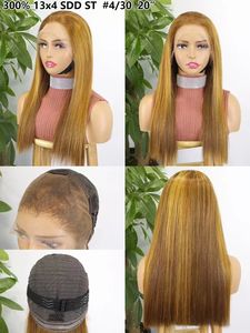 HKLetsfly Perruques frontales en dentelle 13x4, cheveux vierges brésiliens, densité 300%, Super Double Drawn, ultra-lisses, couleur brun clair - Product Image 5