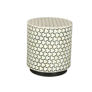 Mesa auxiliar redonda elegante con acento artesanal con intrincado trabajo de incrustaciones de hueso perfecto para sala de estar, dormitorio y decoración de oficina - Product Image 5