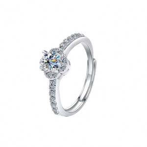 Bague en argent sterling 925 avec moissanite, forme de fleur, quatre griffes, élégante, en argent pur - Product Image 1