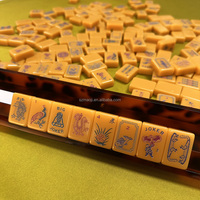 Jeu de Mahjong en Acrylique Vintage Jaune Marbré Translucide à Bords Arrondis pour 4 Joueurs – Idéal pour la Maison, les Clubs, les Tournois, Cadeau de Collection
