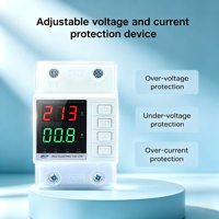 Perangkat Proteksi Relai Ganda Tegangan dan Arus yang Dapat Disesuaikan JIUJI 220V/63A L+N Proteksi Tegangan Lebih/Tegangan Kurang Ganda