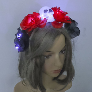 Rote Rose &amp; led Schädel Stirnband-Halloween Phantasie Kleid Kostüm Zubehör Tag Der Toten glow in <span class=keywords><strong>the</strong></span> dark - Product Image 3