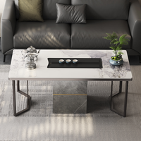 Ensemble de table à thé en pierre minimaliste moderne, une table, cinq chaises, bouilloire intégrée, pieds en métal, forme rectangulaire - Meubles de bureau et de maison