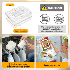 Reusable Portable 8 Grid <b>Clear</b> Plastic Snack Box <b>Container</b> Stackable Snackle Tray with Dividers for Food Storage & Serving - Product Image 4