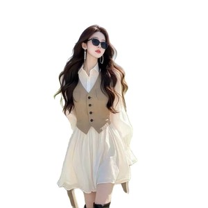 Elegant Breathable Washable Midi Casual Shirt Dress Patchwork Solid Color Turn-<b>down</b> Collar Natural Waistline Denim Women's - Product Image 5