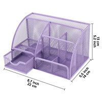 Organisateur de bureau personnalisable en métal violet à 7 compartiments, porte-stylos, support de téléphone pour le bureau, la maison, le rangement de cosmétiques