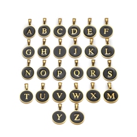 Nouveaux pendentifs en émail avec 26 lettres, en acier inoxydable, 15 mm, lettres rondes de l'alphabet anglais, breloques pour collier, accessoires de bijoux