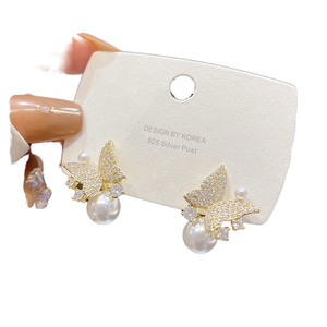 Fashion Korean Gold Plated Trendy Swan Imitation Pearl Rhinestone <b>Stud</b> <b>Earrings</b> Women's Delicate Statement Jewelry - Product Image 1
