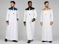 YSYL Thobe Pria Elegan, Jubah Panjang Islami Poliester Warna Blok Dengan Saku, Pakaian Muslim Pria untuk Pernikahan, Festival & Sehari-hari