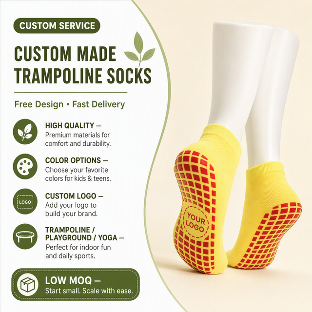 Custom Logo Anti Slip Trampoline Socks Grip for Kids Adults Sport Playground Breathable Cotton Quick Dry Ankle Socks
