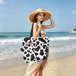 Bolso de Playa con Estampado de Vaca para Mujer, con Correa, Bolso de Hombro Personalizado con Bolsa a Juego para Vacaciones de Verano - Product Image 1