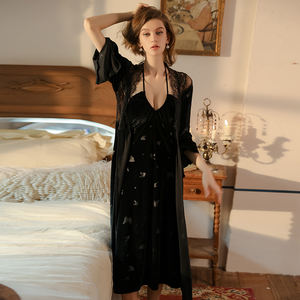 Pyjama en velours de soie de luxe léger, imprimé papillon doux, avec coussinets de poitrine, robe de nuit à bretelles, longue robe de chambre, vêtements de maison, ensemble 4775 - Product Image 3