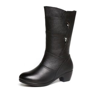 Bottes mi-<span class=keywords><strong>mollet</strong></span> en cuir noir en gros d'usine - Détail décoratif Talon bloc Quotidien Bureau Femme - Product Image 5