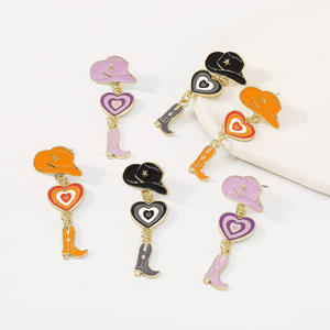 Venta al por mayor caliente Color esmalte corazón país occidental concierto Rodeo bota pendiente para <span class=keywords><strong>mujer</strong></span> estilo occidental Rosa vaquero <span class=keywords><strong>botas</strong></span> y sombrero pendientes - Product Image 1