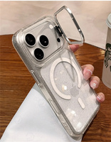 Coque de téléphone transparente antichoc en PC avec support de protection d'appareil photo scintillant de luxe pour iPhone 18 17 16 15 14 13 Pro Max