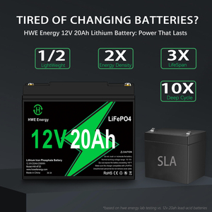 Paquete de Baterías Recargables de Ciclo Profundo Marca HWE LiFePO4 de 12.8V 20Ah con Pantalla LCD y 6000 Ciclos - Product Image 4