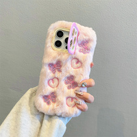 Coque de téléphone en peluche moelleuse avec nœud et cœur brodés, pour iPhone 17 Pro Max 16 15 14 13, avec cadre de protection mignon pour appareil photo