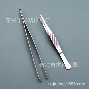 Stainless Steel Toothed Tweezers Round Tip Straight Curved 12.5 14 16 18 20 25 30cm Laboratory <b>Physics</b> Teaching Instruments - Product Image 3