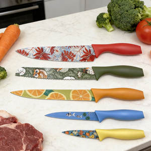 5-टुकड़ा रंगीन पैटर्न शेफ स्टार स्टेनलेस स्टील ब्लेड्स बेंडेक्स टिकाऊ कलात्मक डिजाइन एर्गोनोमिक हैंडल चाकू सेट - Product Image 2
