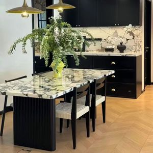 Marble <b>Dining</b> <b>Table</b> And Chairs Rectangle Modern Minimalist Home Furniture Set <b>For</b> <b>Small</b> Apartment Light Luxury Style - Product Image 5