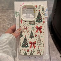 Nouvelle coque de téléphone rétro à motif nœud papillon et sapin de Noël pour iPhone 13 14 15 16 17 18 Pro Max, coque arrière souple antichoc