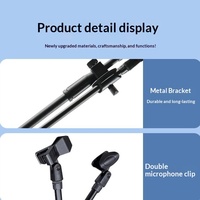 Support de microphone avec deux pinces pour micro, style boomerang, réglable en hauteur, trépied en métal sur pied, pour diffusion en direct sur téléphone portable