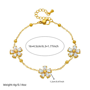 Ensemble de <span class=keywords><strong>bijoux</strong></span> ajustable en or pour femmes Fatingna, en acier inoxydable, fleur avec pierre en zircon, comprenant collier, boucles d'oreilles, bracelet - Product Image 5